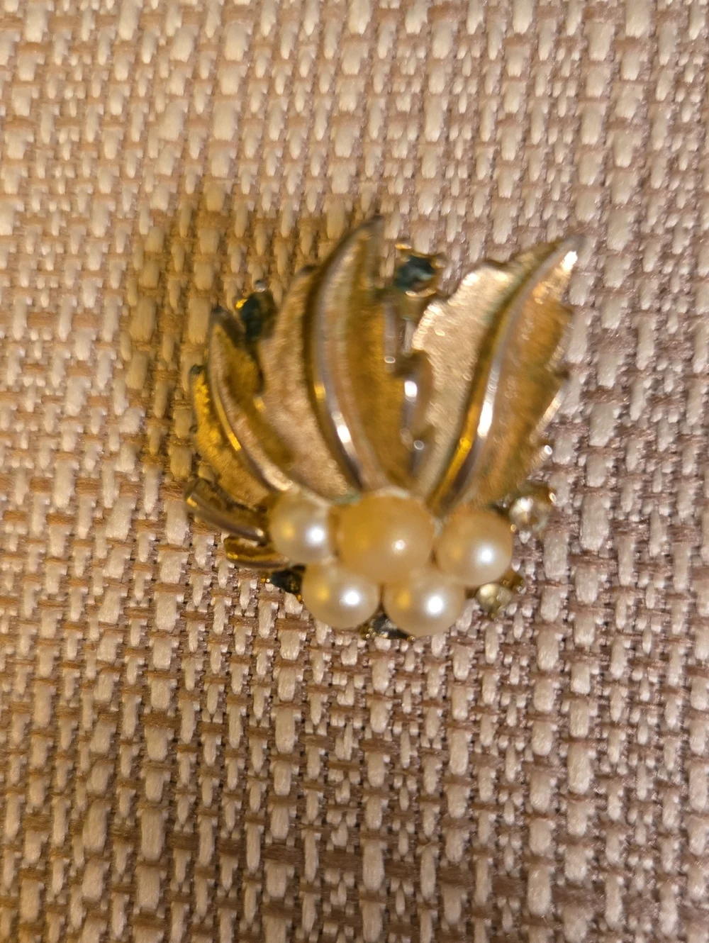 Vintage Crown Trifari Gold-Tone Leaf Brooch and Matching Earrings